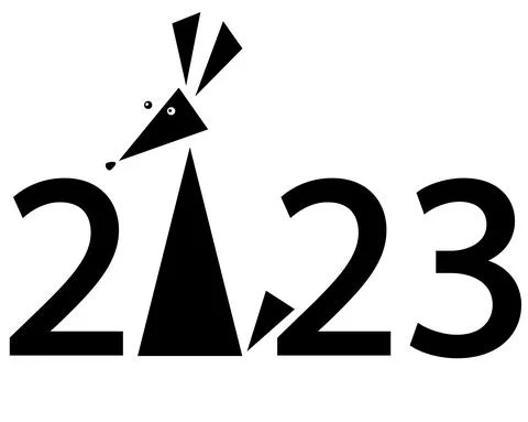 2023 year of the rabbit, date and stylized rabbit from triangles - vector Illustrazione stock