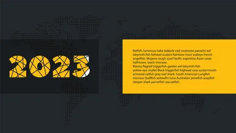 2023 year vector icon. World map background. Element for business, web design Illustration