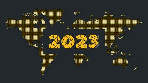 2023 year vector icon. World map background. Element for business, web design Stock Illustration