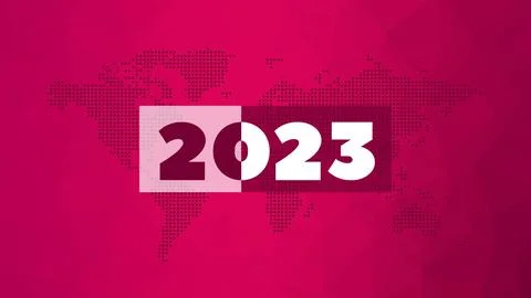 2023 year. Vector world map infographic symbol. Pink gradient vector Illustration