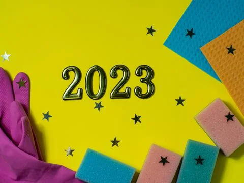 2023 on yellow background Stock Photos