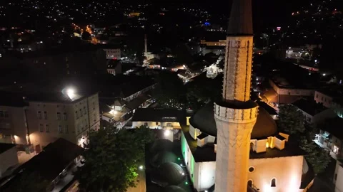 2024-05-17 Forward-moving Fly-over Sarajevo Old Town at Night Stock Footage 295366113