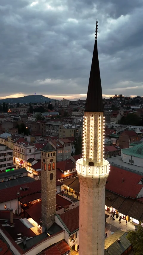 2024-06-25 Vertical Rotating Aerial Footage of Sarajevo Bey's Mosque Stock Footage 295036932