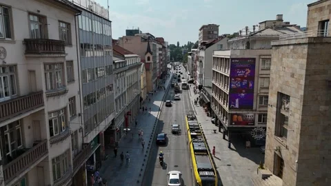 2024-08-11: Reverse Aerial of Walking Street in Sarajevo, Bosnia Stock Footage 294745987