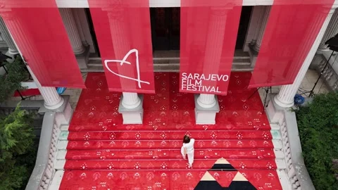 2024-08-16: Slow Motion Rising Aerial of Sarajevo Film Festival Red Carpet Stock Footage 294753723