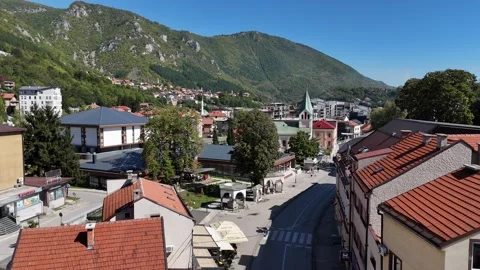 2024-10-22 Forward Aerial Shot of Travnik Street and Town Center Stock Footage 295199596