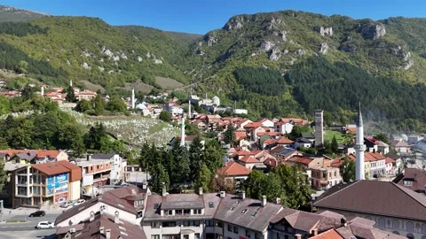 2024-10-22: Forward Motion Aerial of Travnik Old Town and Fortress Stock Footage 294759619