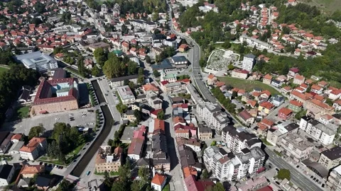 2024-10-22: Panoramic Forward Aerial Shot of Travnik Town Center Stock Footage 294765292