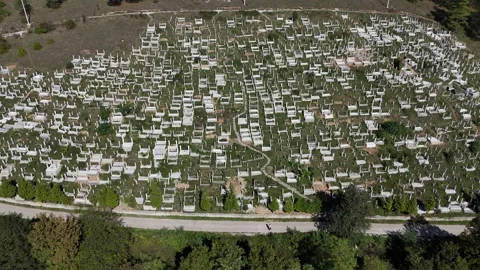 2024-10-22: Reverse Pullback Aerial Footage of Travnik Muslim Cemetery Stock Footage 294759692