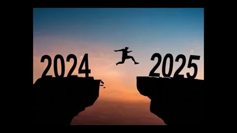 2024 to 2025 man leaping leaping into 2025 the year is over new year epic bi Stock Footage 296305517