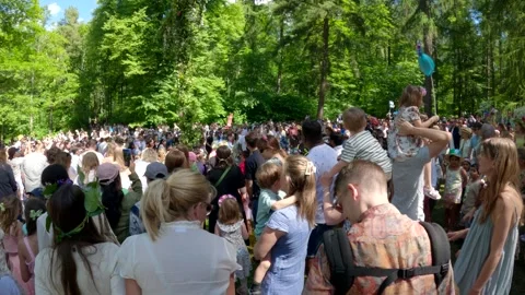 2024, 21st June  Crowd dance and balloon at Midsummer celebrations Stockholm Video stock 277950531