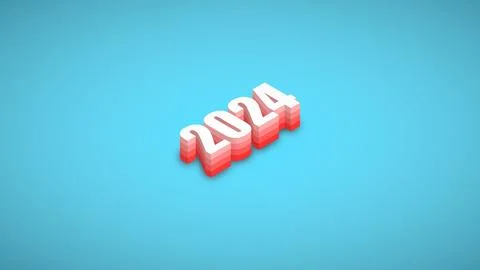 2024 3D Number Red Bold Typography Cyan Turquoise Background Stock Illustration