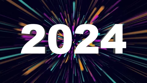 2024 3d text concept with firework or light effect. Happy new year 2024 Stock Footage 252661544