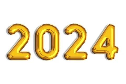 2024. Banner, realistic 3d gold helium balloons, logo golden color. Numbers..  Illustration #223835232