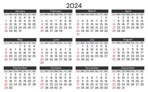 2024 calendar, horizontal. Modern vector illustration. Plan your year Stock Illustration