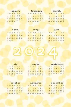 2024 calendar template. Vertical format yellow abstract background with hand  Stock Illustration