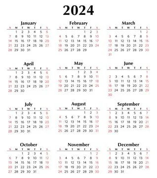 2024 Calendar Vector: Modern, editable, and printable monthly template in E.. Stock Illustration