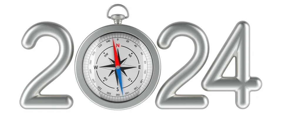 2024 concept with compass, 3D rendering Stock Illustration