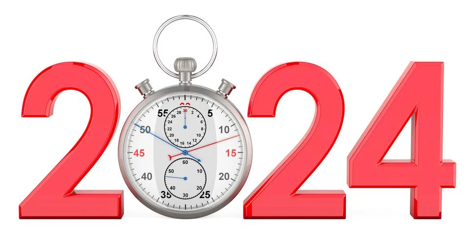 2024 concept with stopwatch, 3D rendering Stock Illustration