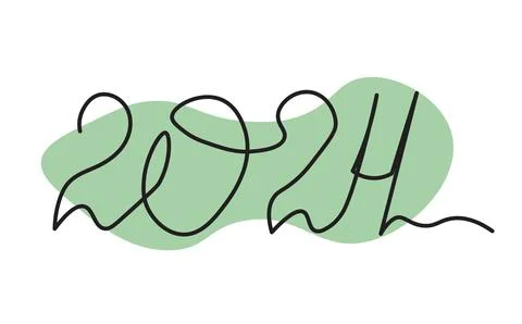 2024 continuous one line. Thin line art freehand font, single outline drawi.. Stock-Illustration