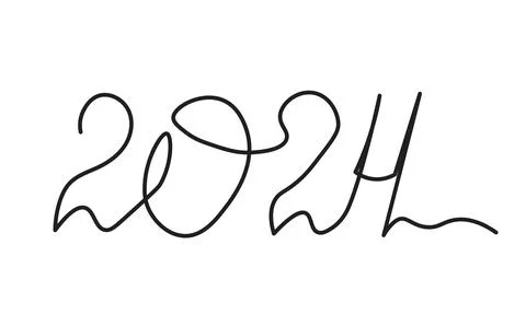 2024 continuous one line. Thin line art freehand font, single outline drawi.. Stock Illustration