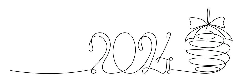 2024 continuous single line sign. Vector stock illustration isolated on white Stock Illustration