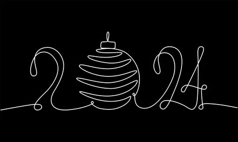 2024 continuous single line sign. Vector stock illustration isolated on black Stock Illustration