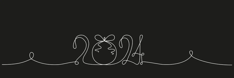2024 continuous single line sign. Vector stock illustration isolated on black Stock Illustration