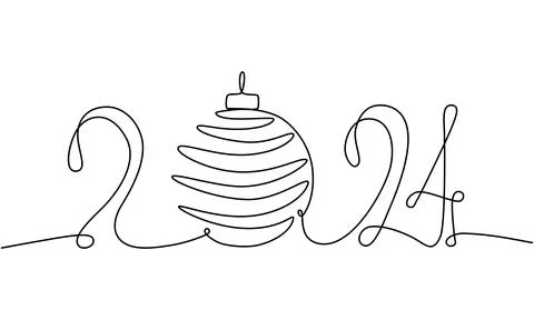 2024 continuous single line sign. Vector stock illustration isolated on white Stock Illustration