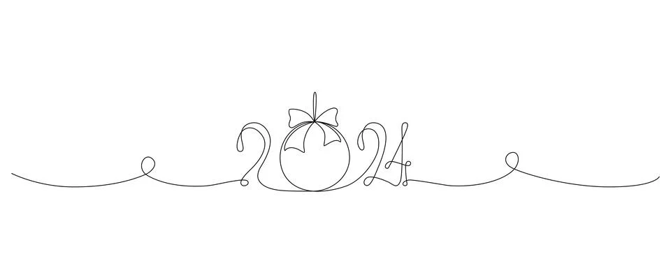2024 continuous single line sign. Vector stock illustration isolated on white Stock Illustration