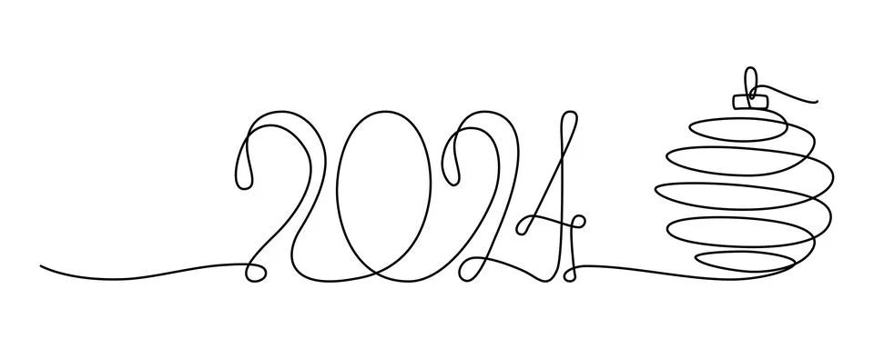 2024 continuous single line sign. Vector stock illustration isolated on white Stock Illustration