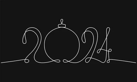 2024 continuous single line sign. Vector stock illustration isolated on black Stock Illustration