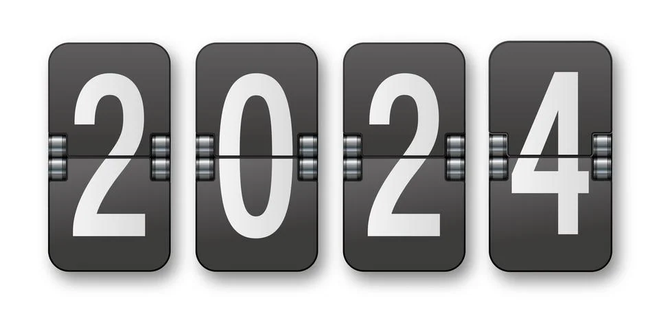 2024 Countdown timer with different numbers isolated on background. Clock Stock Illustration