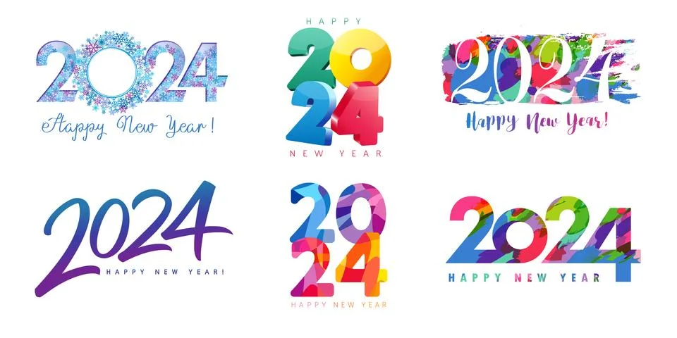 2024 creative colored big set of Happy New Year logo design Stock Illustration