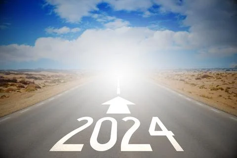 2024 - empty road on a desert and clouds on a sky Stock Illustration