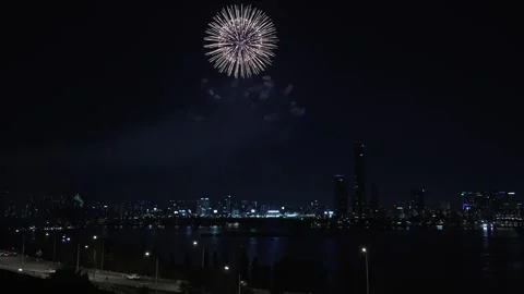 2024 Firework Display Over Seoul City Night Skyline During International Stock Footage 287608356