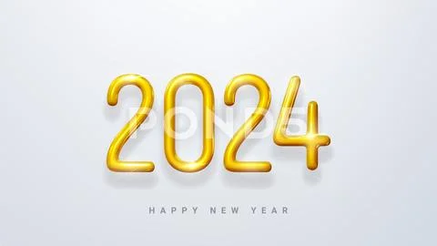 Happy new year 2024 illustration in yellow color text on white