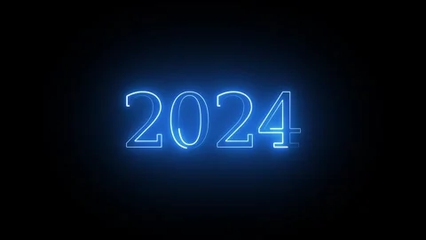 2024 neon line text. Abstract 2024 neon text animation, Glowing neon number.. Stockbeeldmateriaal 337831523
