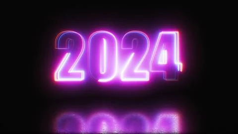 2024 Neon text with reflection Stock Illustration
