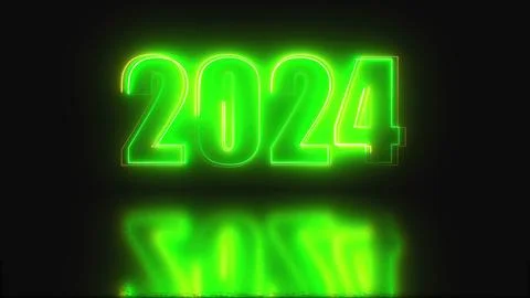 2024 Neon text with reflection Stock Illustration