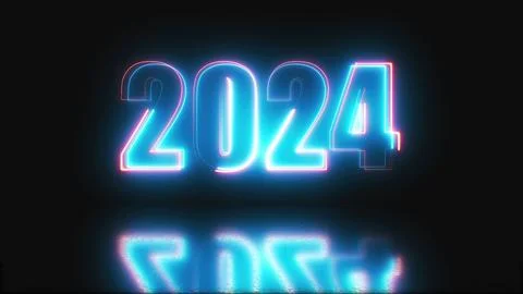 2024 Neon text with reflection Stock Illustration
