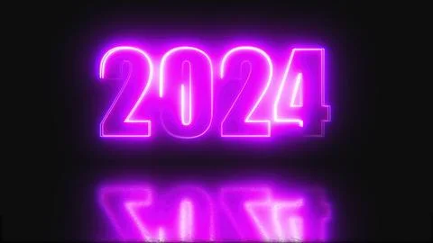2024 Neon text with reflection Stock Illustration