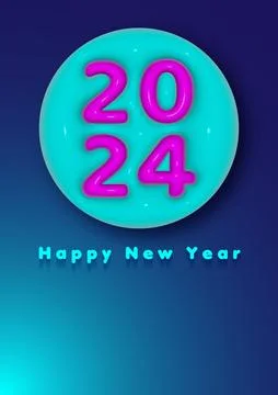 2024 New Year 3D logo design realistic colorful balloon style, blue template Illustrazione stock