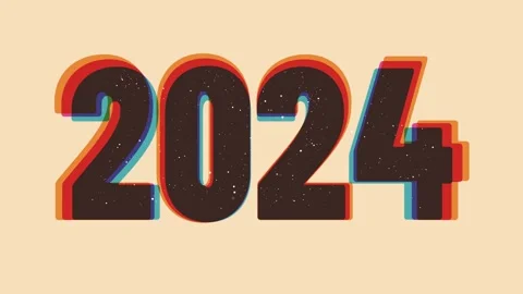 2024 new year frame with riso print effect. Vintage decoration of 70s 80s, 90s.  Stock Footage 254878754