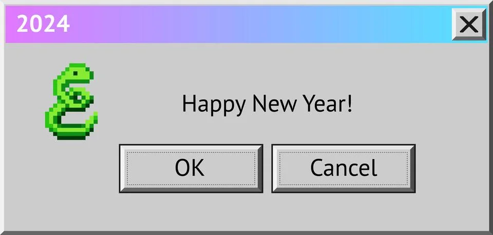 2024 New Year themed dialogue box with blue dragon. Abstract vaporwave, y2k.. Illustrazione stock