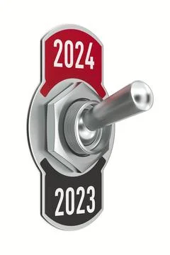 2024 new year. Toggle switch on white background. Isolated 3D illustration Ilustración de archivo