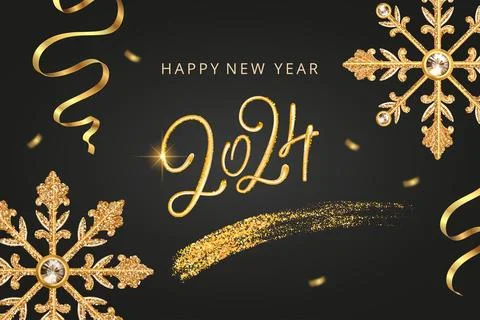 2024 New Year vector poster holiday greeting card, premium luxury 3d gold shiny Stock Illustration