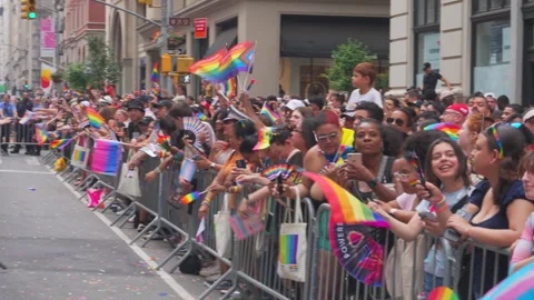 2024 NYC Pride March is opened on Fifth Avenue in New York City. Stock Footage 278784985