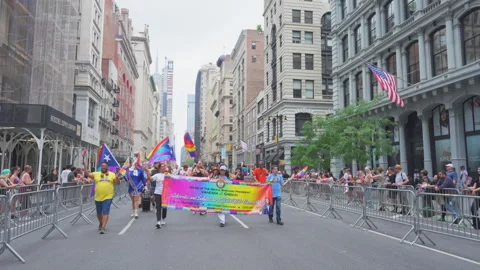 2024 NYC Pride March is opened on Fifth Avenue in New York City. Stock Footage 278993290