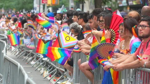 2024 NYC Pride March is opened on Fifth Avenue in New York City. Stock Footage 279303330